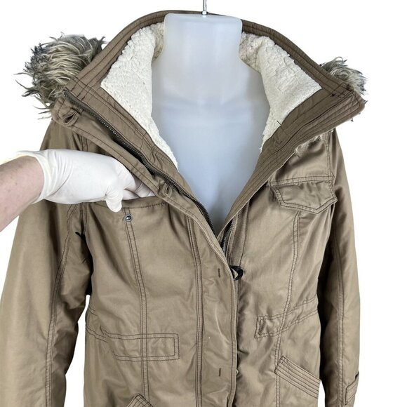 Abercrombie & Fitch Womens Large Faux Fur Hood Sherpa Lined Parka Jacket Brown - Picture 7 of 16